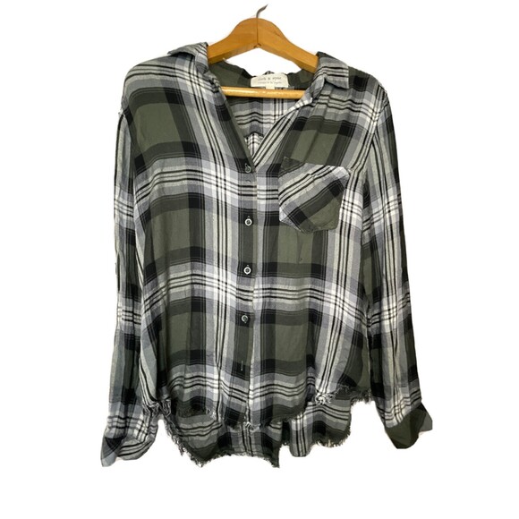cloth & stone Tops - Cloth & Stone Womens Plaid Long Sleeve Raw Hem Collared Button Up Shirt SZ Small